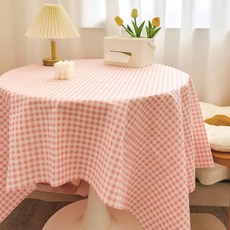 하루이 감성 체크 미니 방수 테이블보, 100 x 160 cm, 핑크