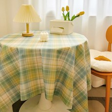 하루이 감성 체크 미니 방수 테이블보, 100 x 160 cm, 그린체크