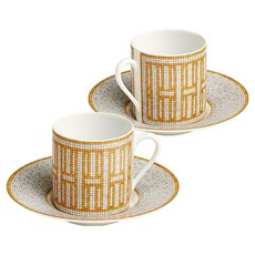 HERMES 愛馬仕 Mosaic au 24 黃金咖啡杯與杯碟雙人組, 1套, 026017p