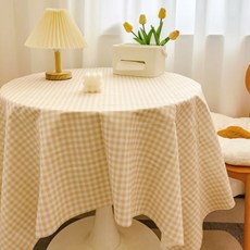 하루이 감성 체크 미니 방수 테이블보, 90 x 90 cm, 베이지