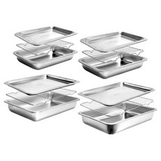 佩爾謝夫 無需擔心研磨劑 全不鏽鋼方形託盤 4件組, 1套, 深型托盤4件組 + 淺型托盤4件組 + 烤架4件組