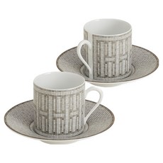 HERMES 愛馬仕 馬賽克24鉑金咖啡杯與杯碟雙人組, 1套, 035017p