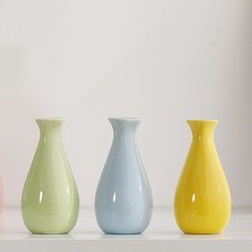 라라홈 오브제 북유럽 도자기 화병 3p, 모란디 꽃병 초실속 그린, 옐로우, 블루