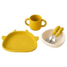 Joy Kids 幼兒矽膠自主學習餐具 牛牛吸附餐盤 4件組, 1套, 混合色