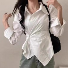 DMELD 女款不對稱裹身上衣 長袖襯衫