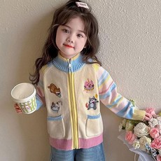 Arbe 兒童喵喵派對針織拉鍊外套