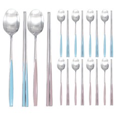 HANIL STAINLESS STEEL Rave 不鏽鋼湯筷 2款 x 5入組, 1套, 天空藍, 粉紅色, 湯匙 2款 x 5p + 筷子 2款 x 5p