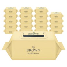 브라운 프리미엄 블루 도톰한 고평량 엠보싱 아기물티슈 캡형, 73g, 72매, 20개