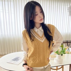 Planday 女款撞色線條V領寬鬆針織背心