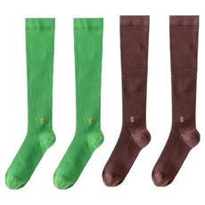 휴올리 골프 필라테스 러닝 압박 니삭스 2켤레 세트, 그린, 브라운, 1세트