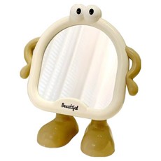 Our Works可愛大眼眼睛卡通桌上型化妝鏡, 米色+白色