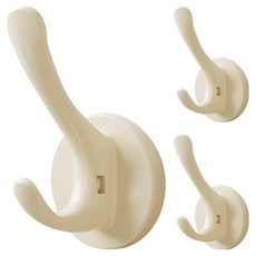 Hanbom Nuri 吸盤式雙掛鉤免鑽孔多用途壁掛架, 3個, 象牙白
