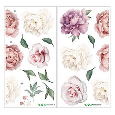 WA. WALL ART 無痕設計壁貼 防水PVC FX63004 2張, 玫瑰 芙蓉 浪漫 白色