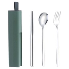 JUST HOME 摩登304不鏽鋼隨身筷匙叉3件組 附盒 7049-39-2, 綠色, 1套, 筷子 + 湯匙 + 叉子 + 收納盒