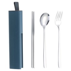 JUST HOME 摩登304不鏽鋼隨身筷匙叉3件組 附盒 7049-39-1, 藍色, 1套, 筷子 + 湯匙 + 叉子 + 收納盒