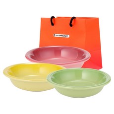 LE CREUSET 迷你圓形盤3件組 + 購物袋, 迷你圓形盤3入 + S號購物袋, 1個, 玫瑰石英粉, 太陽黃, 棕櫚綠