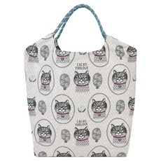 kUSUgURU JAPAN 日本眼鏡貓 鈴蘭堂Parlor系列 日本精緻戈布蘭織 傘繩多用途購物包/織紋拼色時尚包, 米灰色