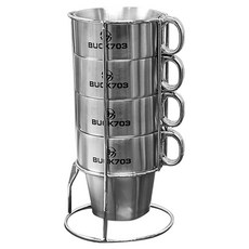 벅703 캠핑 스테인리스 거치대 + 더블머그컵 4p 세트, 실버, 1세트