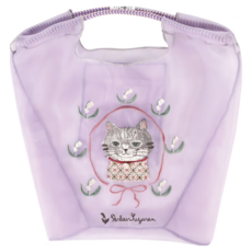 kUSUgURU JAPAN 日本眼鏡貓 Parlor Suzuran-do系列 緹花繩手柄刺繡 傘繩購物包/網紗提包, 紫色