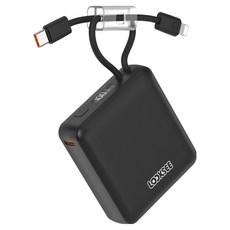 룩씨 PD 22.5W 케이블 일체형 초고속 충전 대용량 미니 보조배터리 10000mAh 멀티단자, 블랙, LS-PB10C8PD22
