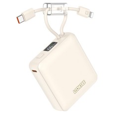 룩씨 PD 22.5W 케이블 일체형 초고속 충전 대용량 미니 보조배터리 10000mAh 멀티단자, 크림베이지, LS-PB10C8PD22