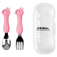 kitchen U 立體不鏽鋼組, 1套, 湯匙 + 叉子 + 收納盒, 兔子