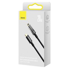 Baseus 倍思 探索者系列 智慧斷電快充/傳輸線Type-C to iPhone 20W, 1m, 黑色, 1個