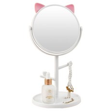 아워웍스 선명한 고양이 탁상용 스탠드 화장 거울, 화이트