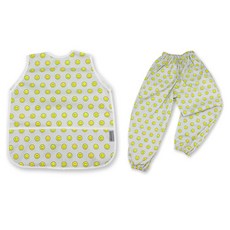 BEBE CHOUETTE 無袖美術罩衫圍裙 + 防水褲套組, 微笑灰