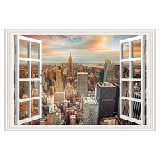 WA. WALL ART 無痕設計壁貼 防水PVC FX82010, 窗景 城市 高樓