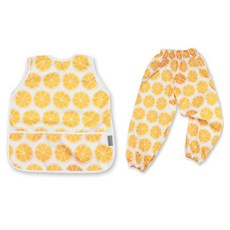 BEBE CHOUETTE 無袖美術罩衫圍裙 + 防水褲套組, 橘色狂熱