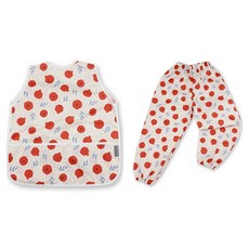 BEBE CHOUETTE 無袖美術罩衫圍裙 + 防水褲套組, 石榴