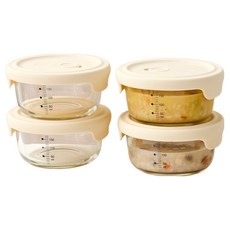 Modern House 耐熱玻璃矽膠蒸氣孔副食品容器 含刻度, 4個