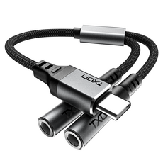 티엑스온 usb C타입-3.5 이어폰 젠더 듀얼, 1개, 그레이 + 블랙, 0.28m