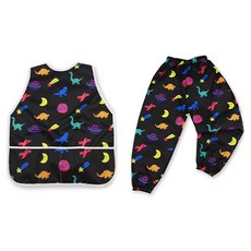 BEBE CHOUETTE 無袖美術罩衫圍裙 + 防水褲套組, 螢光恐龍