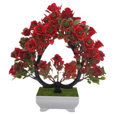 소울리치 세련된 분재형 조화 화분 세트, 하트로즈 레드, 1세트