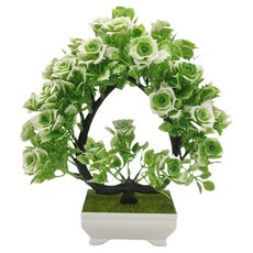 소울리치 세련된 분재형 조화 화분 세트, 하트로즈 화이트, 1세트