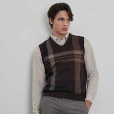 INDIAN 男款格紋圖案經典V領背心針織衫 MITBV5F8351