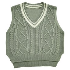 Planday 女款撞色線條V領寬鬆版針織背心