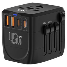 RDi 氮化鎵多國轉接快充頭 PD45W 美規不適用, 1個, 黑色