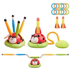 HAZIKO 孩子國 3合1可調速音樂瓢蟲運動機派對露營親子互動遊戲 電動跳繩旅轉套圈圈飛天火箭, 1套, 混和顏色