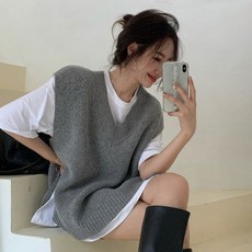 Seonbit Node 寬鬆V領日常疊穿針織背心