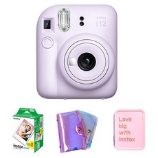 FUJIFILM 富士 instax mini 12 拍立得相機 丁香紫 + 底片 20張 + 鐳射單層相簿 隨機出貨 + 鐵盒 隨機出貨 套組, 1套, 拍立得相機(mini 12)