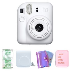 FUJIFILM 富士 instax Mini 12 拍立得相機 黏土白 + 底片 10張 + 專用相機包 + 全息單層相簿 + 鐵盒套組, 1套, 單一商品