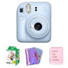 FUJIFILM 富士 instax mini 12 拍立得相機 粉藍色 + 底片 20張 + 雷射單層相簿 隨機出貨 + 鐵盒 隨機出貨 套組, 1套, 拍立得相機(mini 12)