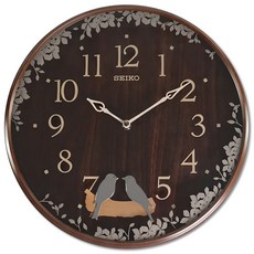 Seiko 精工 幸福喜鵲 自然風格 居家擺飾 搖擺掛鐘 QXC237B 33cm, 深木紋色