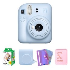 FUJIFILM 富士 instax mini 12 拍立得相機 粉藍色 + 底片 20p + 專用相機包 + 鐳射單層相簿 隨機出貨 + 馬口鐵盒 隨機出貨 套組, 1套