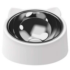 摩達客寵物 質感喵嗚雙耳造型中型護頸傾斜高腳寵物碗狗碗貓碗, 1個, 白色