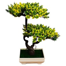 소울리치 싱그러운 미니 소나무 분재 조화 세트, 노란색, 1세트