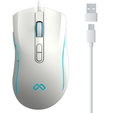 맥스틸 C타입 USB 무소음 게이밍 유선 마우스, 화이트, GM-C3U